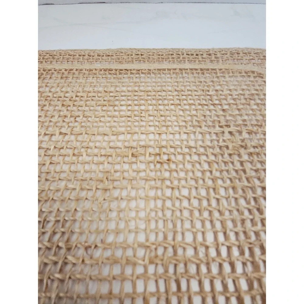Vintage 70s Raffia Mesh Placemats Set of 4 Solid Natural Woven Scalloped Boho